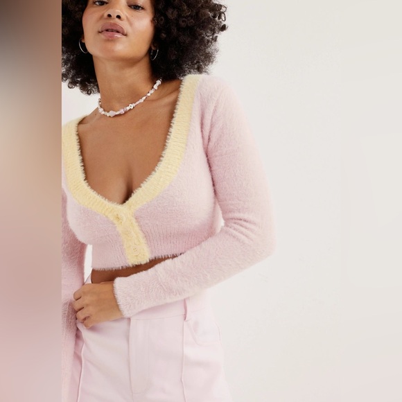 For Love And Lemons Sheila Cropped Cardigan, Pink/Yellow, 2X, Will Fit XL, 1X - Picture 7 of 10